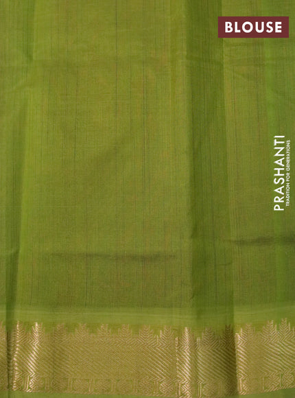 Silk cotton saree maroon and light green with plain body and temple design zari woven border