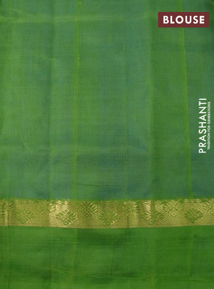 Silk cotton saree cs blue and light green with plain body and zari woven simple border