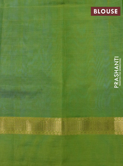 Silk cotton saree light blue and light green with plain body and zari woven simple border