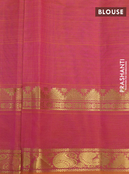 Silk cotton saree dual shade of pinkish orange with plain body and rettapet zari woven border