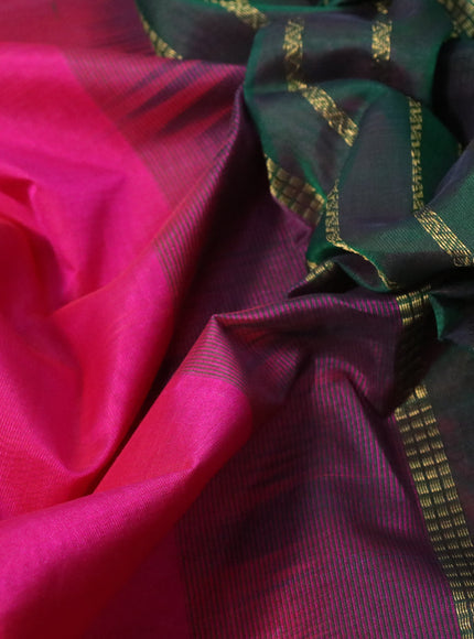 Silk cotton saree pink and green with plain body and rettapet zari woven border