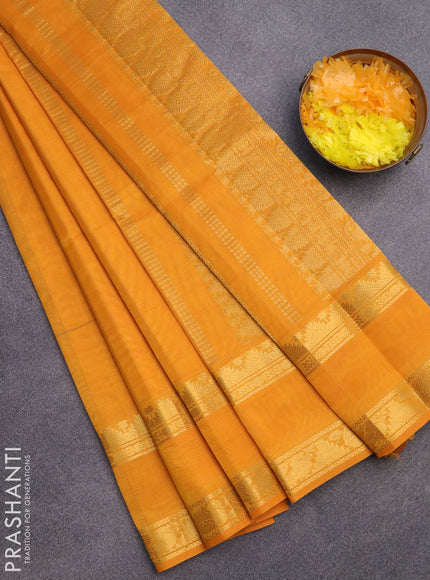 Silk cotton saree mango yellow with plain body and rettapet zari woven border