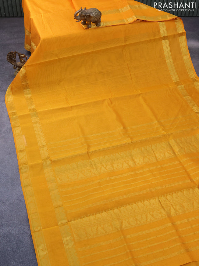 Silk cotton saree mango yellow with plain body and rettapet zari woven border