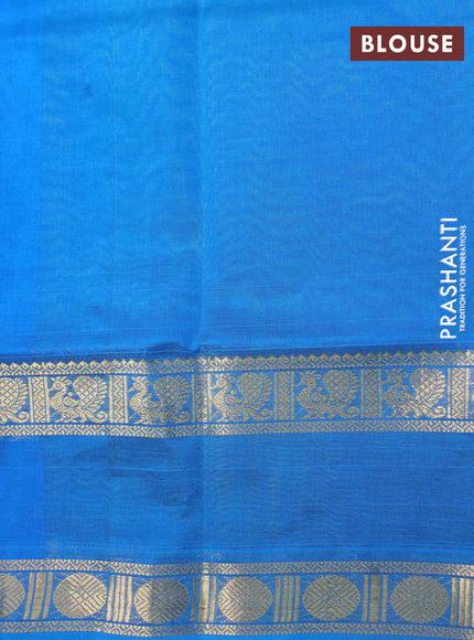 Silk cotton saree light green and cs blue with plain body and rettapet zari woven border