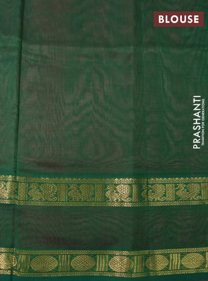 Silk cotton saree peach pink and green with plain body and rettapet zari woven border