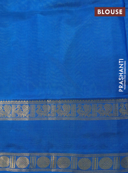 Silk cotton saree light green and cs blue with plain body and rettapet zari woven border