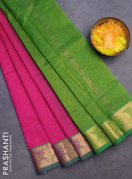 Silk cotton saree pink and light green with allover vairaosi pattern and paisley zari woven border