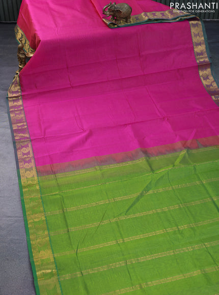 Silk cotton saree pink and light green with allover vairaosi pattern and paisley zari woven border