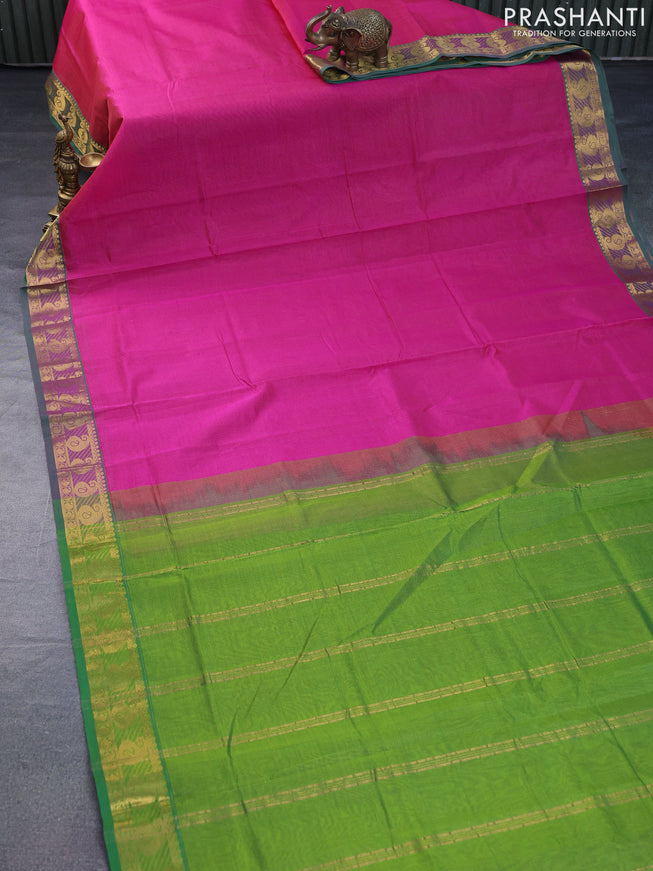 Silk cotton saree pink and light green with allover vairaosi pattern and paisley zari woven border