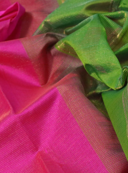 Silk cotton saree pink and light green with allover vairaosi pattern and paisley zari woven border