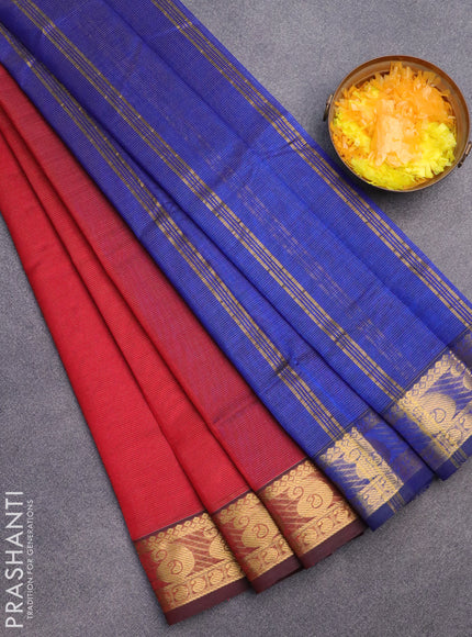 Silk cotton saree maroon and blue with allover vairaosi pattern and paisley zari woven border