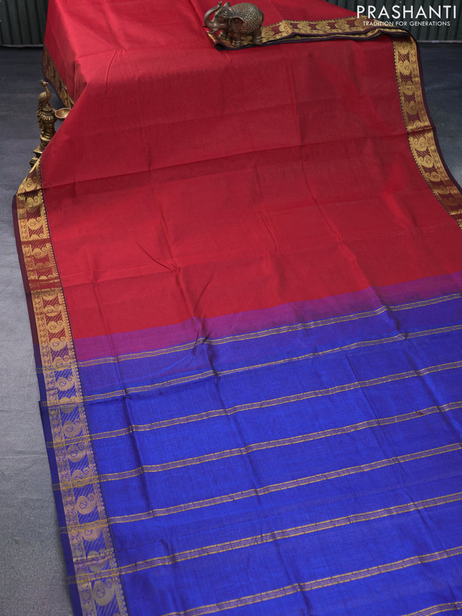 Silk cotton saree maroon and blue with allover vairaosi pattern and paisley zari woven border