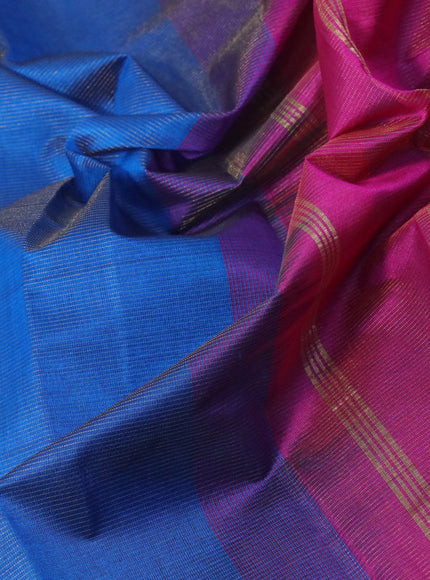 Silk cotton saree peacock blue and magenta pink with allover vairaosi pattern and zari woven border