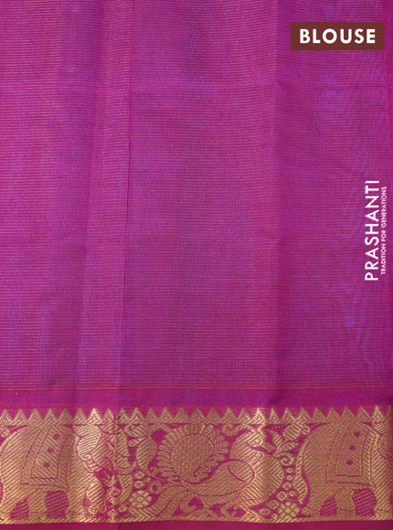 Silk cotton saree peacock blue and magenta pink with allover vairaosi pattern and zari woven border