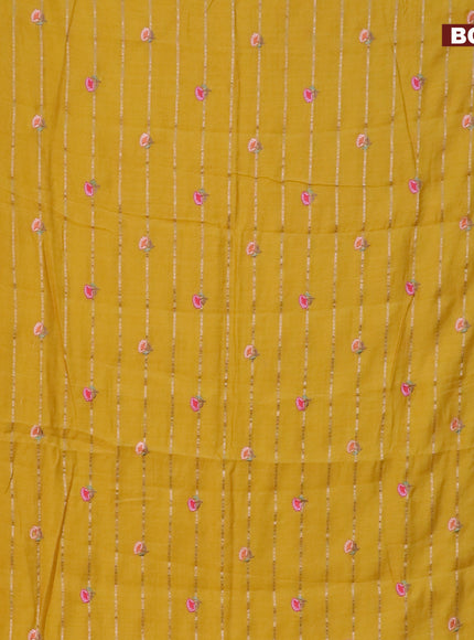 Assam silk saree mustard yellow with allover zari weaves & embroidery work buttas and floral design embroidery work zari border