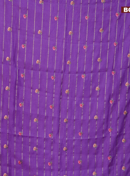 Assam silk saree violet with allover zari weaves & embroidery work buttas and floral design embroidery work zari border