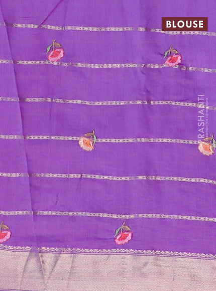 Assam silk saree violet with allover zari weaves & embroidery work buttas and floral design embroidery work zari border