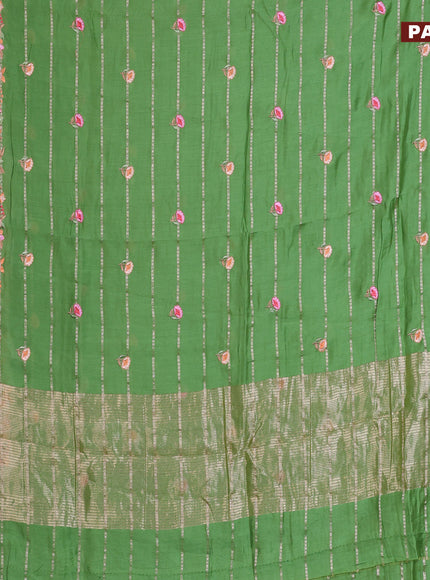 Assam silk saree light green with allover zari weaves & embroidery work buttas and floral design embroidery work zari border