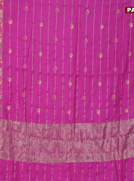 Assam silk saree pink with allover zari weaves & embroidery work buttas and floral design embroidery work zari border