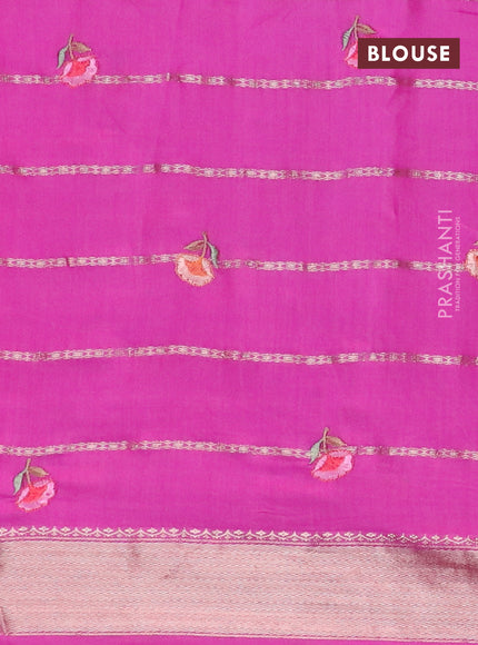 Assam silk saree pink with allover zari weaves & embroidery work buttas and floral design embroidery work zari border