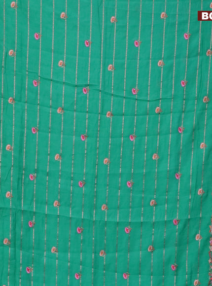 Assam silk saree teal green with allover zari weaves & embroidery work buttas and floral design embroidery work zari border