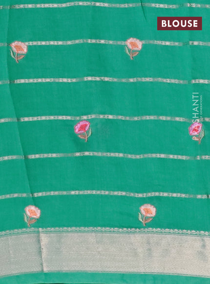 Assam silk saree teal green with allover zari weaves & embroidery work buttas and floral design embroidery work zari border