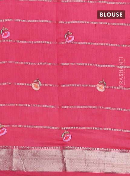 Assam silk saree pink shade with allover zari weaves & embroidery work buttas and floral design embroidery work zari border