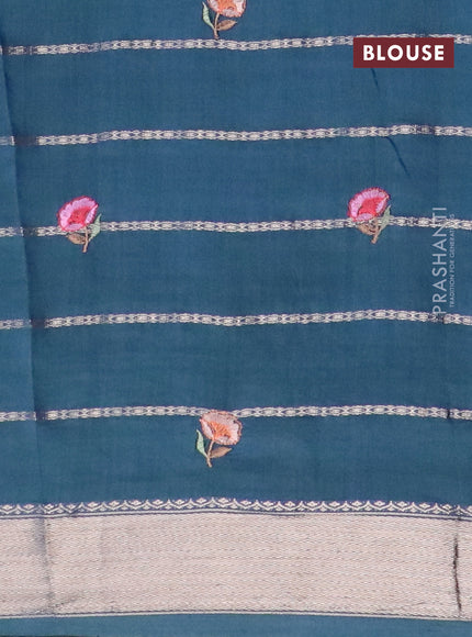 Assam silk saree peacock green with allover zari weaves & embroidery work buttas and floral design embroidery work zari border