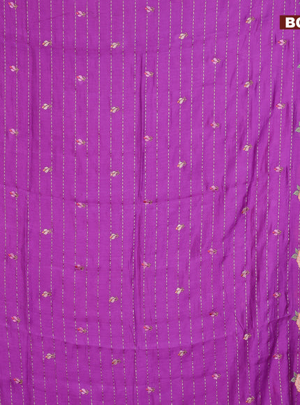 Assam silk saree purple with allover zari weaves & embroidery work buttas and floral design embroidery work zari border