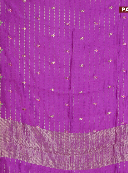 Assam silk saree purple with allover zari weaves & embroidery work buttas and floral design embroidery work zari border