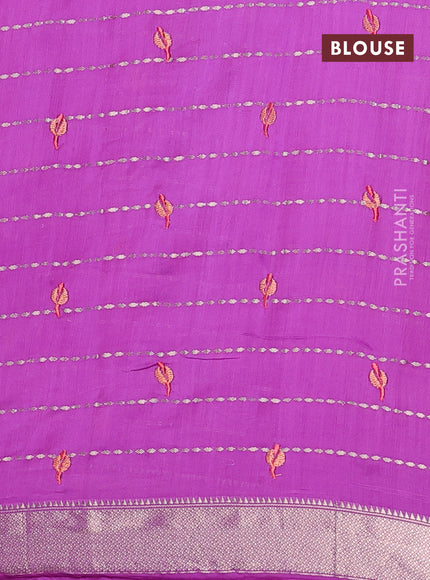 Assam silk saree purple with allover zari weaves & embroidery work buttas and floral design embroidery work zari border