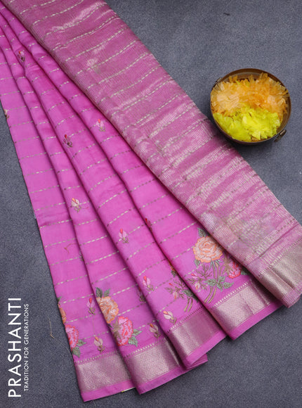 Assam silk saree light pink with allover zari weaves & embroidery work buttas and floral design embroidery work zari border