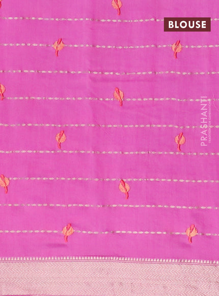 Assam silk saree light pink with allover zari weaves & embroidery work buttas and floral design embroidery work zari border