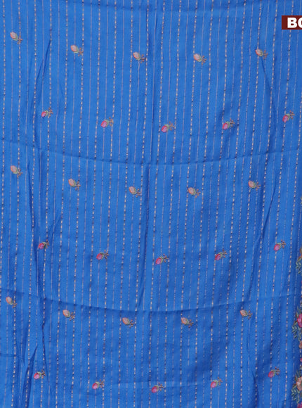 Assam silk saree blue with allover zari weaves & embroidery work buttas and floral design embroidery work zari border