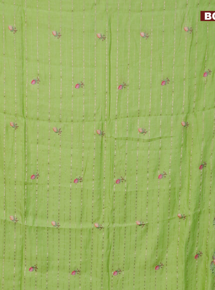 Assam silk saree light green with allover zari weaves & embroidery work buttas and floral design embroidery work zari border