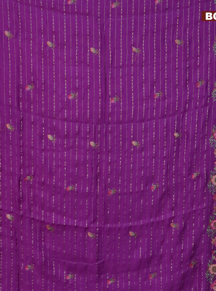 Assam silk saree violet shade with allover zari weaves & embroidery work buttas and floral design embroidery work zari border