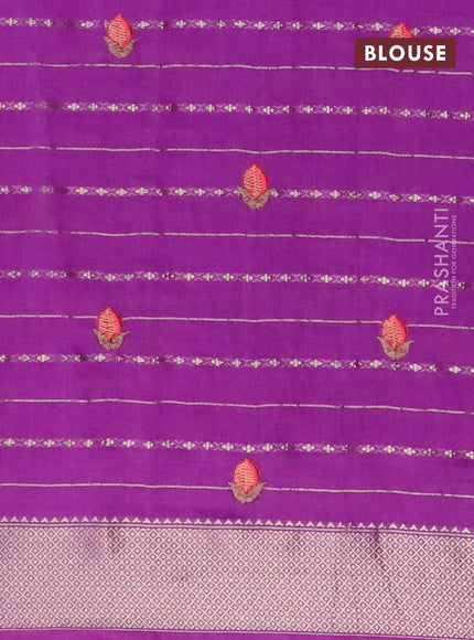 Assam silk saree violet shade with allover zari weaves & embroidery work buttas and floral design embroidery work zari border