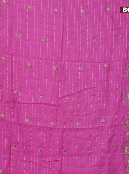 Assam silk saree pink with allover zari weaves & embroidery work buttas and floral design embroidery work zari border