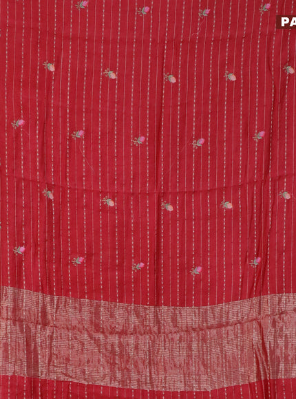 Assam silk saree red with allover zari weaves & embroidery work buttas and floral design embroidery work zari border