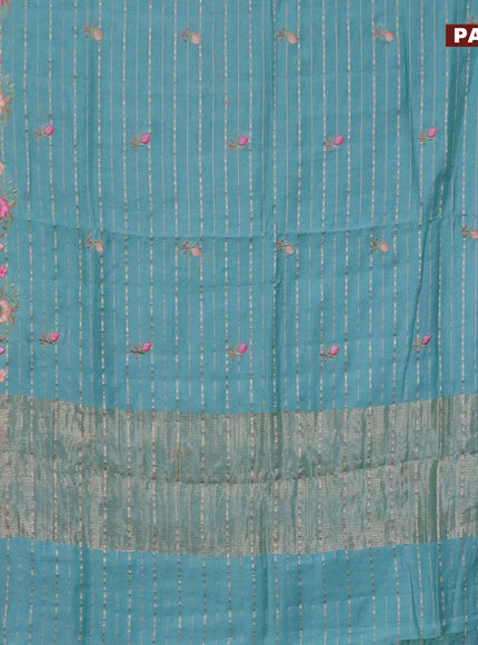 Assam silk saree pastel green shade with allover zari weaves & embroidery work buttas and floral design embroidery work zari border