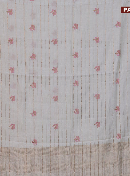 Assam silk saree off white and pink with allover zari weaves & embroidery work buttas and zari woven border