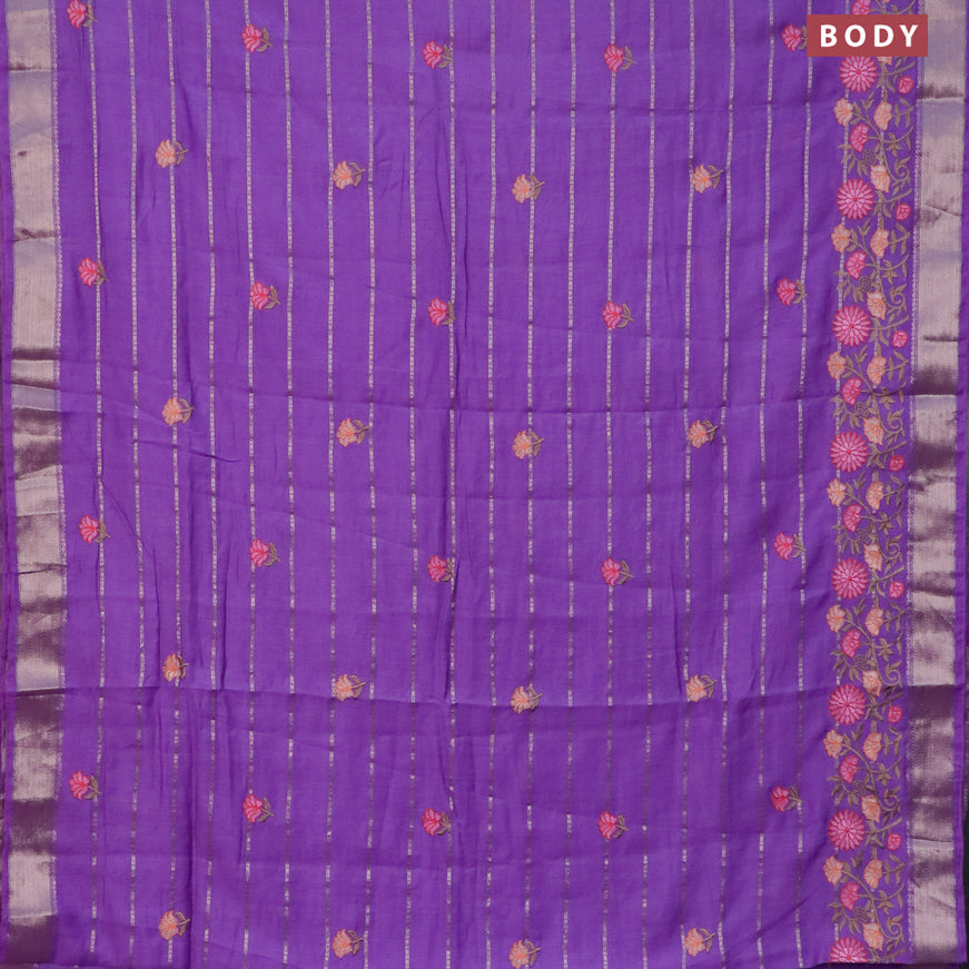 Assam silk saree lavender shade with allover zari weaves & embroidery work buttas and floral design embroidery work zari border