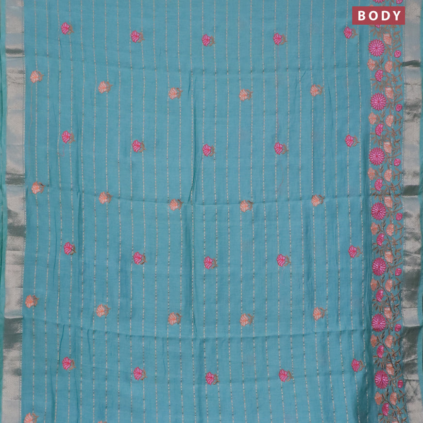 Assam silk saree pastel green shade with allover zari weaves & embroidery work buttas and floral design embroidery work zari border