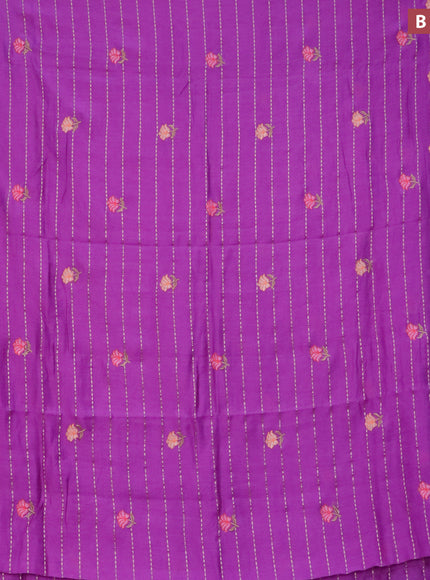 Assam silk saree purple with allover zari weaves & embroidery work buttas and floral design embroidery work zari border