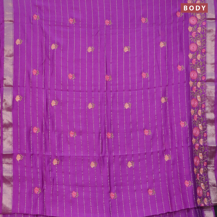 Assam silk saree purple with allover zari weaves & embroidery work buttas and floral design embroidery work zari border