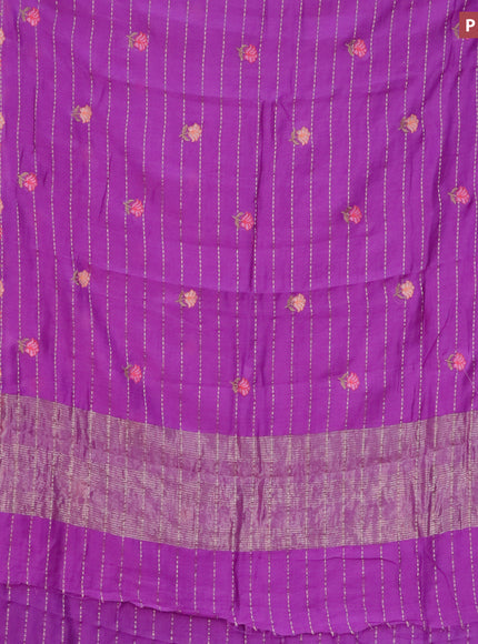 Assam silk saree purple with allover zari weaves & embroidery work buttas and floral design embroidery work zari border