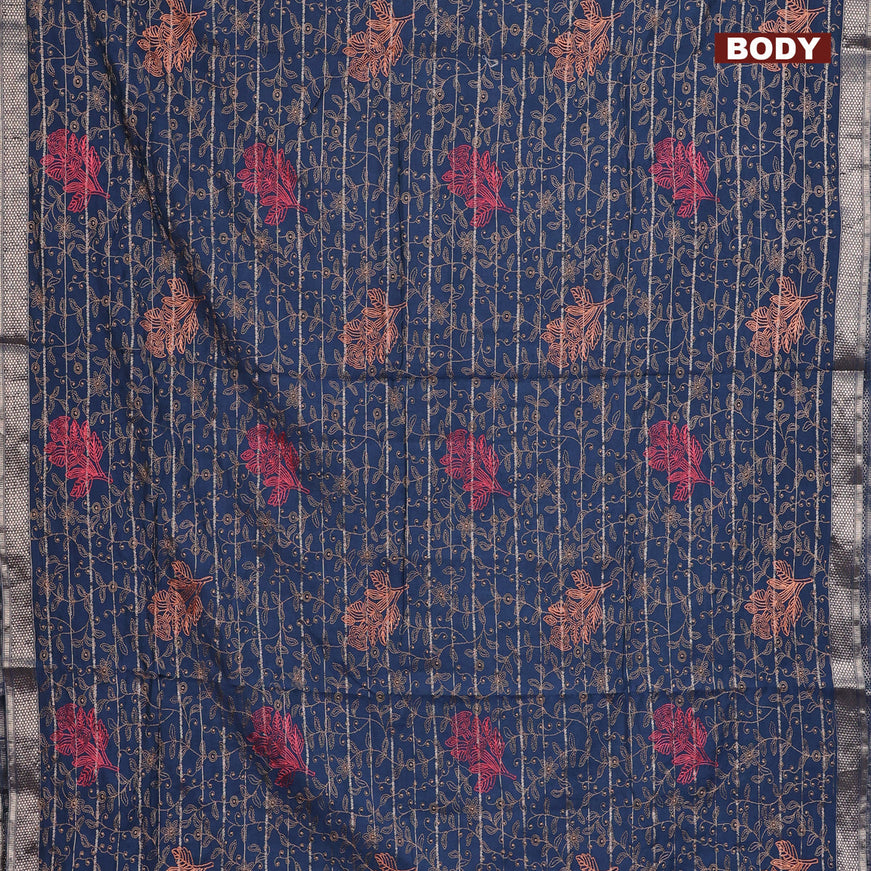 Assam silk saree peacock blue with allover zari weaves & embroidery work and zari woven border