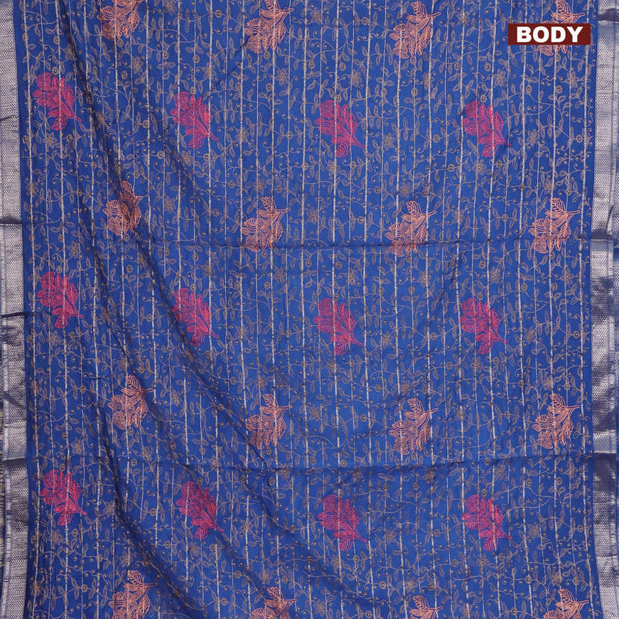 Assam silk saree blue with allover zari weaves & embroidery work and zari woven border