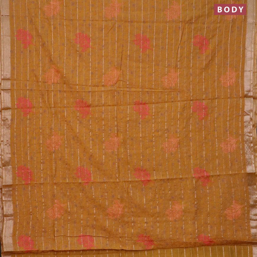 Assam silk saree mustard yellow with allover zari weaves & embroidery work and zari woven border