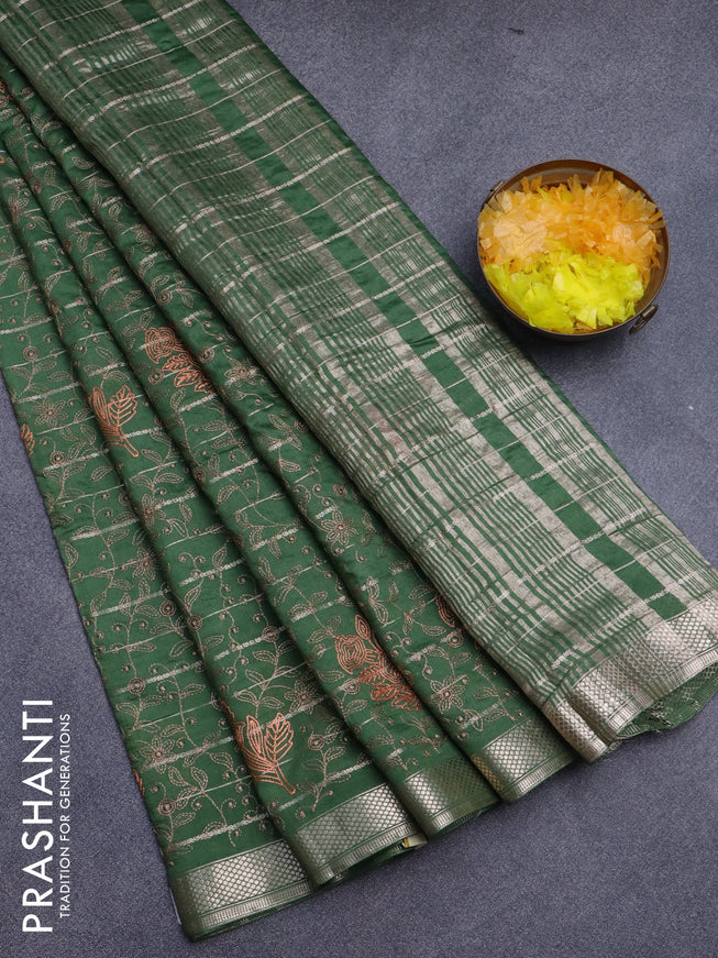 Assam silk saree green with allover zari weaves & embroidery work and zari woven border